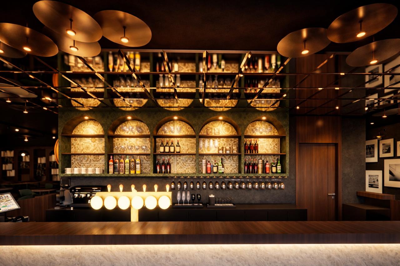 Bar with arched shelves